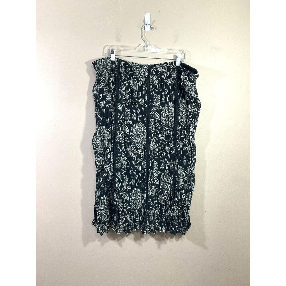 Lane Bryant Floral Crinkle Midi Skirt 22/24 Black Boho Fairy Festival Whimsigoth